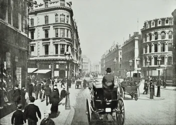 Queen Victoria Street, looking east from Queen Street, City of London, 1890