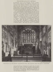 Restoration of the Church, Stratford-on-Avon, the Chancel, with the Tomb of Shakespeare