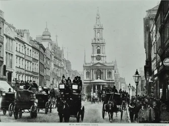 Saint Mary-le-Strand, Strand, Westminster: looking east to Saint Mary-le-Strand, 1895
