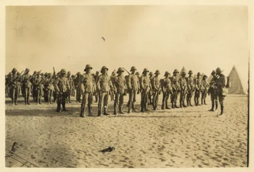 Shows a portion of my company on parade at Shusha - Libyan Desert, 6:30am, September 1916