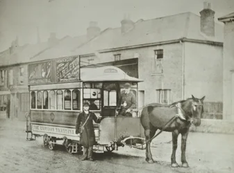Single-horse car of the Croydon Tramways Company at the Red Deer terminus