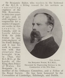 Sir Benjamin Baker, KCMG, decorated for Engineering Services in the Construction of the Nile Dam