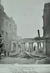 Strand, Westminster: Beaufort Buildings, fire damage, 1890