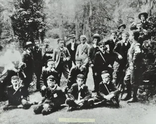 The first London School Board school journey. Children from Bell Road Higher Grade School, Peckham visit a colliery in the Forest of Dean