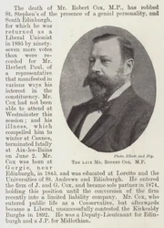 The Late Mr. Robert Cox, MP