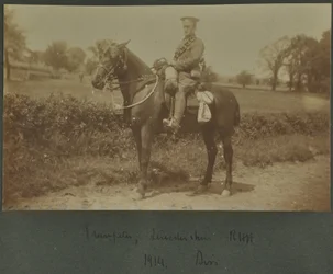 Trumpeter of the Leicestershire Royal Horse Artillery at a training camp at Diss, 1914