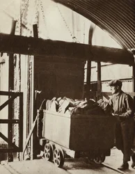 Tub of Shale Arriving at the Surface of an Oil Shale Mine in West Calder, Scotland