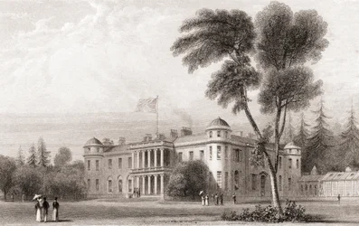 19th Century View of Goodwood House, West Sussex, Southern England. From Churton