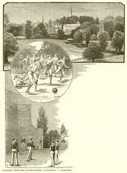 1. Harrow, from the Playing-Fields. 2. Football. 3. Racquets