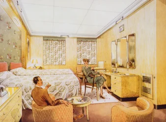 A Bedroom aboard RMS Caronia, c.1950