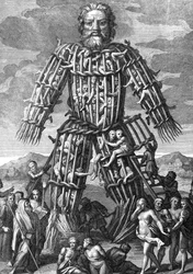A Huge Colossus made of Osier Twigs, in which Men were burnt alive in Honour of the Gods, engraved by Cornelis Huyberts, illustration to Caesars Commentaries translated into English by William Duncan