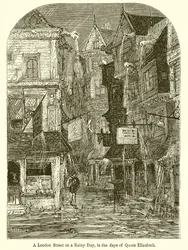A London Street on a Rainy Day, in the Days of Queen Elizabeth