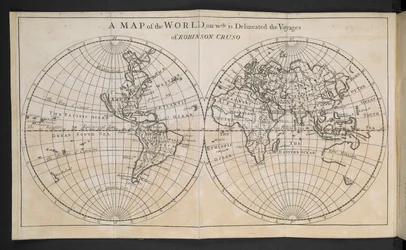 A Map of the World, on which is Delineated the Voyages of Robinson Crusoe