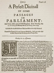 A Perfect Diurnall, facsimile of the Front Page of Issue 26, 1643, illustration from Cassell