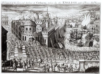 A Prospect of the Town and Harbour of Carthagena, taken by the English under the brave Admiral Vernon, 1741
