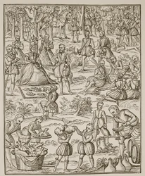 A Royal Picnic, plate from Noble Art of Venerie and Hunting by George Turberville, 1575