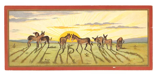 Victorian Christmas Card with Donkeys and 