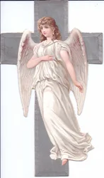 A Victorian Paper Scrap Relief of an Angel in Front of a Cross, c.1880