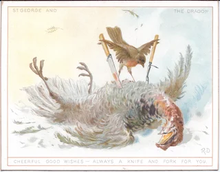 A Victorian Calendar of the Seasons Depicting an Elderly Couple in Medieval Costume Walking in the Snow and a Young Couple Enjoying a Spring Day, c.1879
