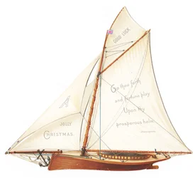 Victorian Die-Cut Three Dimensional Christmas Card of a Sailing Boat, c.1880