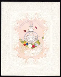 Victorian Paper Lace Valentine Card of a Fountain with Flowers, c.1870
