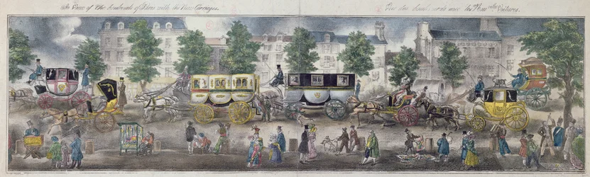 A View of the Boulevards of Paris with the new carriages, 1828