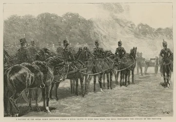 A Battery of the Royal Horse Artillery Firing a Royal Salute in Hyde Park When the Bells Proclaimed the Opening of the Imperial Institute