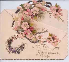 Edwardian Christmas Card of a Girl with Six Puppies