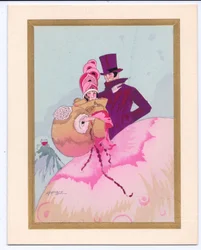 Hand-Coloured French Pochoir Christmas Card of a Regency Lady with a Muff, Accompanied by a Gentleman in a Top Hat