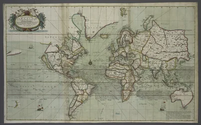 A New and Correct Map of the World from an Atlas of the Sea, 1707 (hand coloured print)