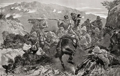 A picket of 13th Hussars surprised near the Tugela River, Hussar Hill, KwaZulu-Natal Province during the second Boer War, from 