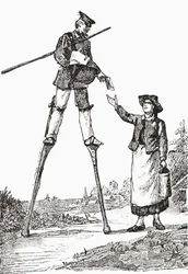 A Postman in Landes, Bordeaux, France Delivering Letters Whilst Walking on Stilts