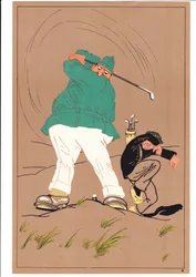 A Print of Two Golfers in Comic and Humorous Postures