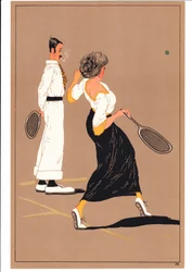 A Print of Two Tennis Players in Comic and Humorous Postures, c.1920