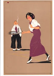 A Print of Two Tennis Players in Comic and Humorous Postures