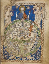A Round Map of the World, Set in a Square Ornamental Frame, Jerusalem Being in the Centre