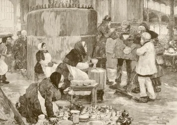 A soup kitchen in Paris in the 1800s
