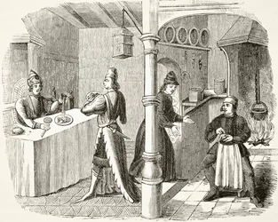 A Typical 15th Century Dining Room and Kitchen, from 