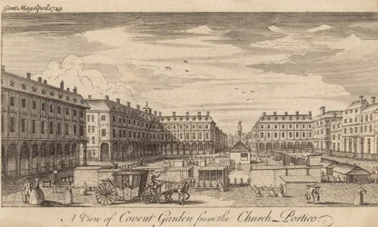 A view of Covent Garden, London, from the Church portico