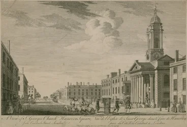 A view of St Georges Church, Hanover Square, from Conduit Street, London