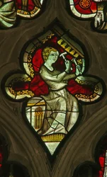 A window in the Lady Chapel depicting a musician angel with bells