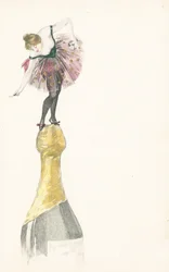 A Woman Standing on the Top of a Champagne Bottle