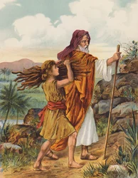 Abraham and Isaac going up Mount Moriah