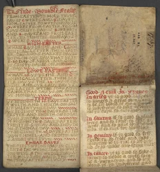 Almanac, containing table of dominical letters and golden numbers; directions to find the movable feasts; calendar of Saints, epochs, list of English Sovereigns, prognostications of weather, influence of the signs of the zodiac