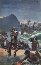 Admiral Sir George Summers shipwrecked on Bermuda, 1609