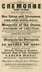 Advert for the Appearance of Sea Lions and Lionesses at Cremorne Gardens, London in 1848