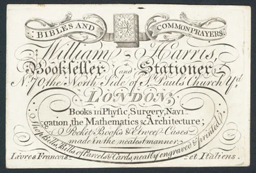Advertisement for William Harris, Bookseller and Stationer, London