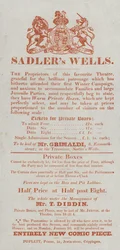 Advertisement for the Sadlers Wells Theatre