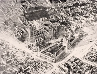 Aerial View of Ypres in 1915 after First and Second Battles of Ypres, from 