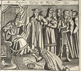 An Emperor kissing the Pope
